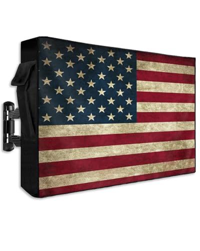 LBCASA American Flag Outdoor TV Cover 40 to 43 Inch Weatherproof Vintage Red Stripes 600D Oxford TV Covers with Waterproof Zipper USA Flag Outside Flat TV Screen Protector Size 40W x 25H x 45D - Image 1