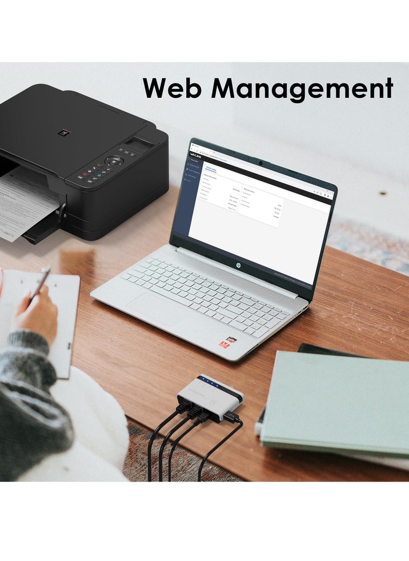 SYOSI - Wireless Print Server 2 Port USB 2.0 WiFi Print Server with 100Mbps LAN and Bridge Wired Wireless Standalone Modes Compatible with Windows 10 8 7 XP Mac OS and All RAW Supported Printers - Image 1