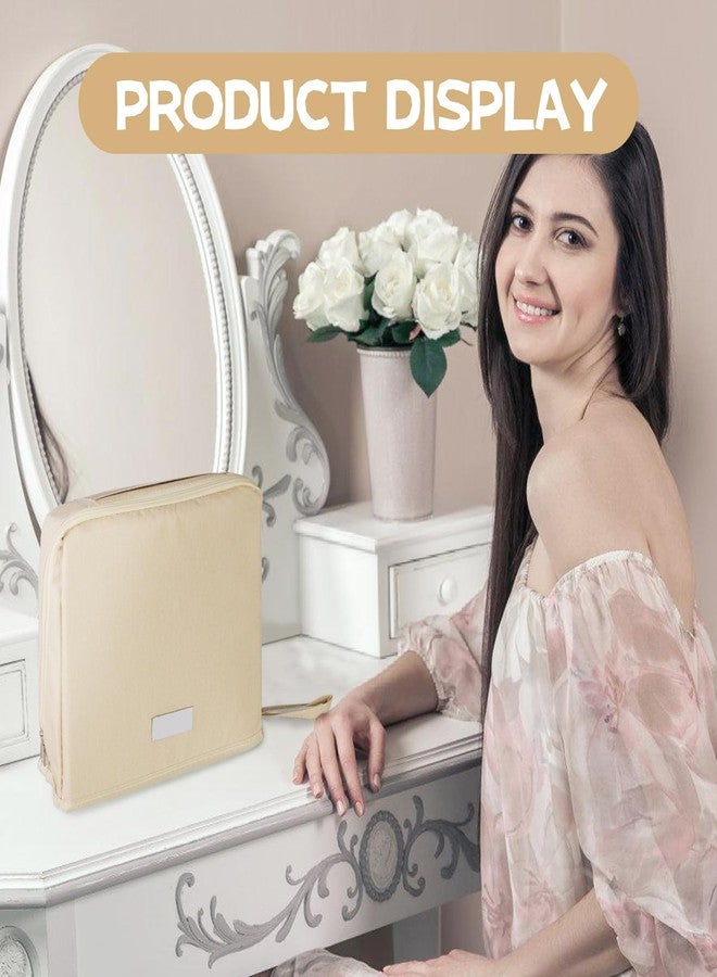 ONRSV Large Capacity Standing Makeup Bag for Travel, Foldable Hanging Toiletry Organizer with 3 Storage Layers & 8 Inner Pockets, Portable Cosmetic Case for Women (Beige) - Image 4