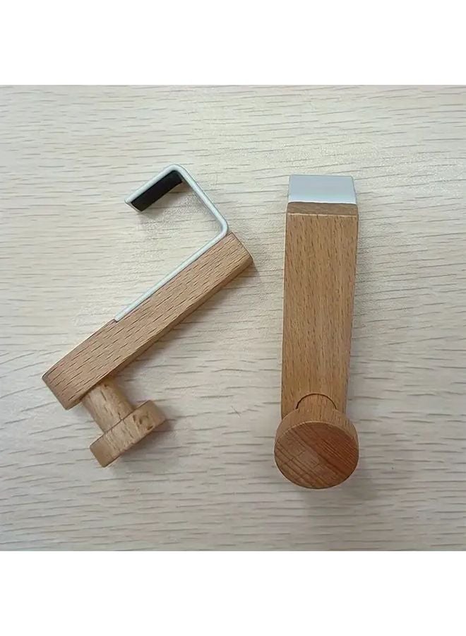 2pcs Natural Wood Over The Door Hook Rack Towel Clothes Coat Organizer - Image 1