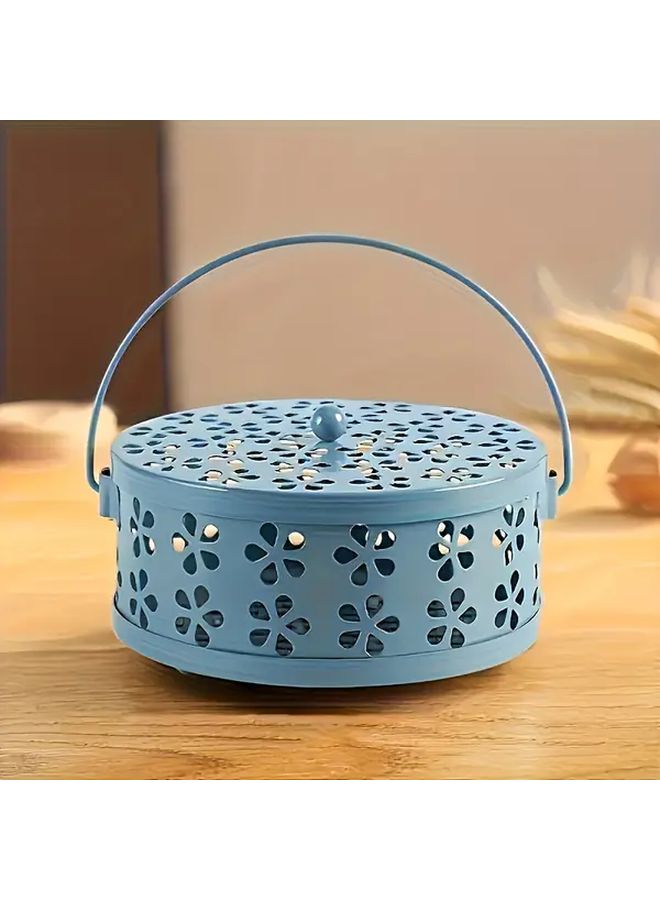 Blue Vintage Metal Mosquito Coil Holder Portable Iron Incense Burner for Home Outdoor - Image 1