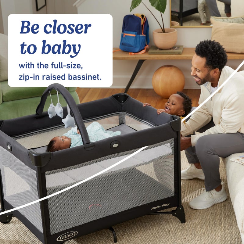 Graco On The Go Zip DLX Pack â€˜n Play Playard, Folding Playpen with Bassinet, Portable Crib, Parker - Image 3