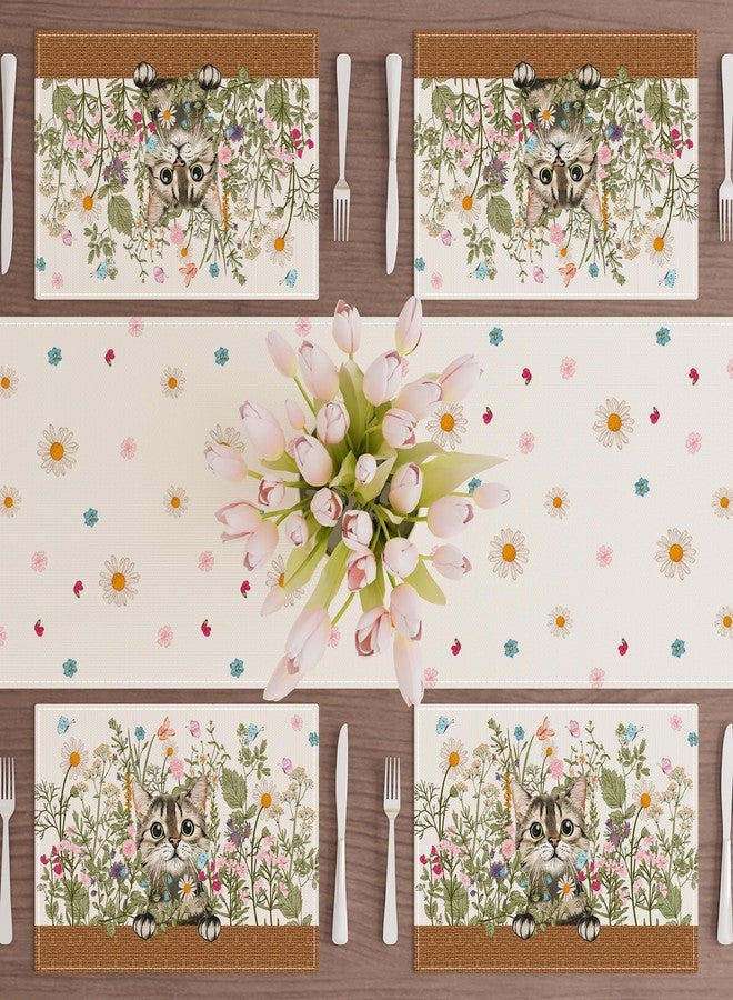 XCHI Wildflowers Cat Daisy Spring Placemats Set of 4 Summer Table Mats for Party Home Kitchen Dining Table Decorations 12x18 Inch - Image 2