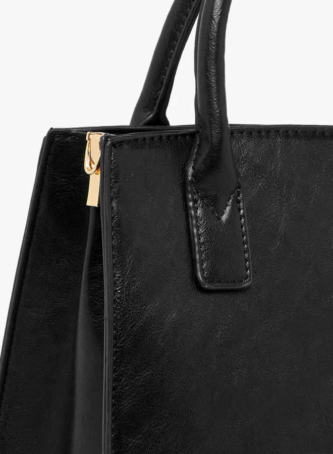 Flora Bella By Shoexpress Textured Tote Bag with Detachable Strap and Zip Closure