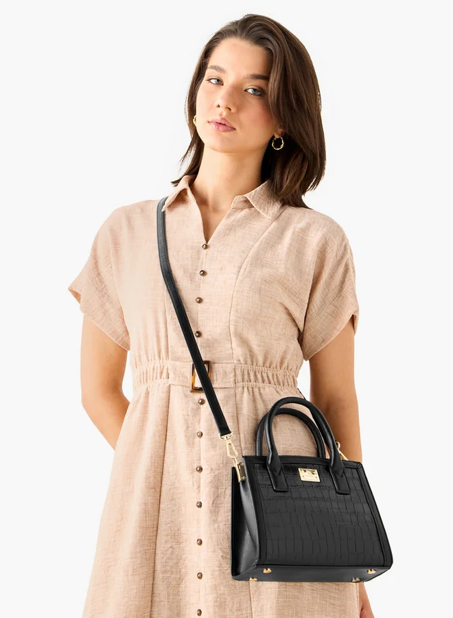 Flora Bella By Shoexpress Textured Tote Bag with Detachable Strap and Zip Closure