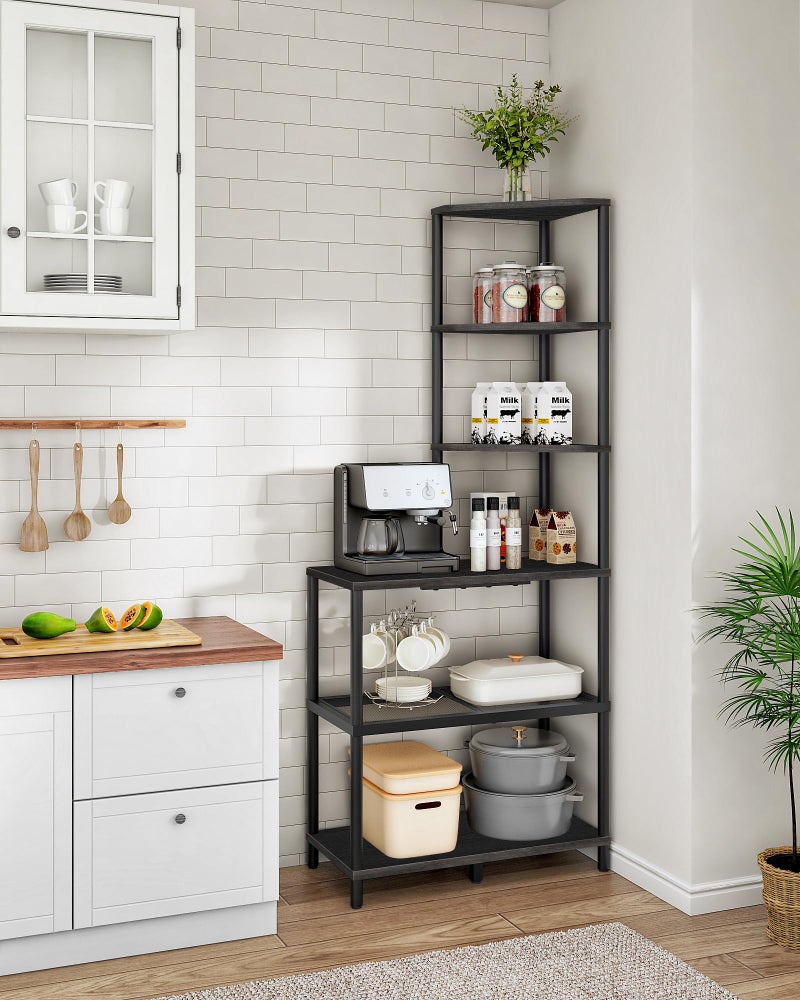 CHOEZON 6-Tier Corner Shelf, Industrial Corner Bookshelf with Desk Top, Diamond-Shaped Storage Shelves, Display Stand for Small Spaces, Living Room, Home Office, Foyer, Rustic Brown and Black TCJ70BF - Image 3