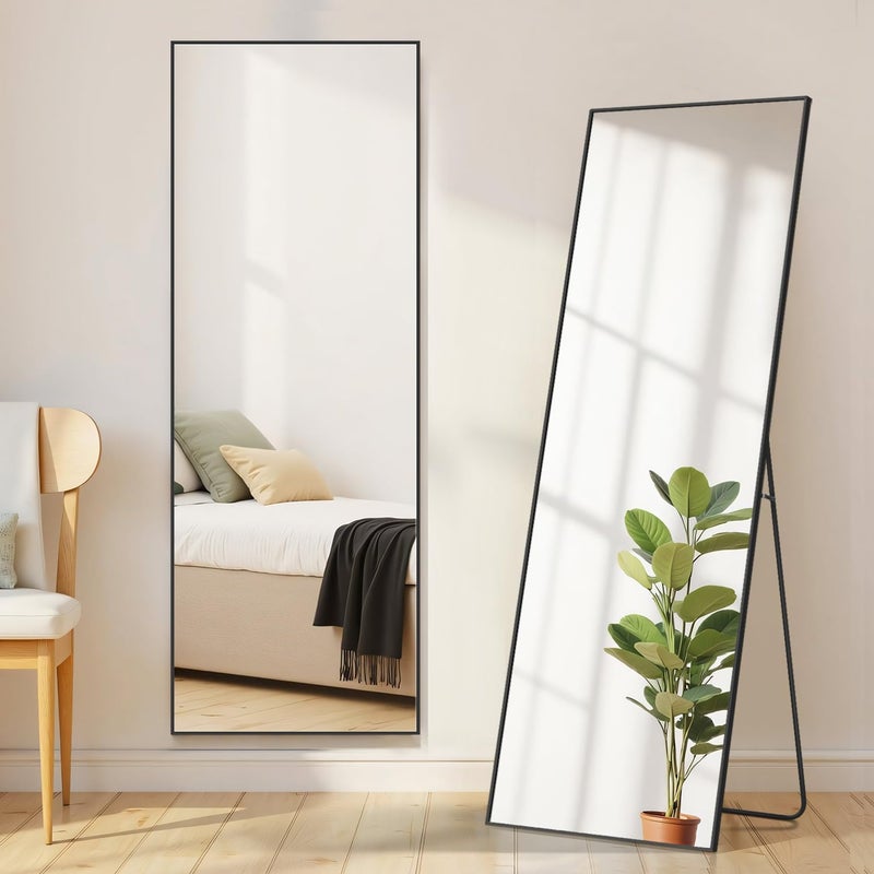 Aidoly Mirror Full Length, Upgraded 16"x59" Body Wall Mirrors with Shatter-Proof Glass, Floor Standing, Hanging or Leaning, Tall Mirror with Stand Aluminum Alloy Frame for Bedroom Cloakroom - Image 1