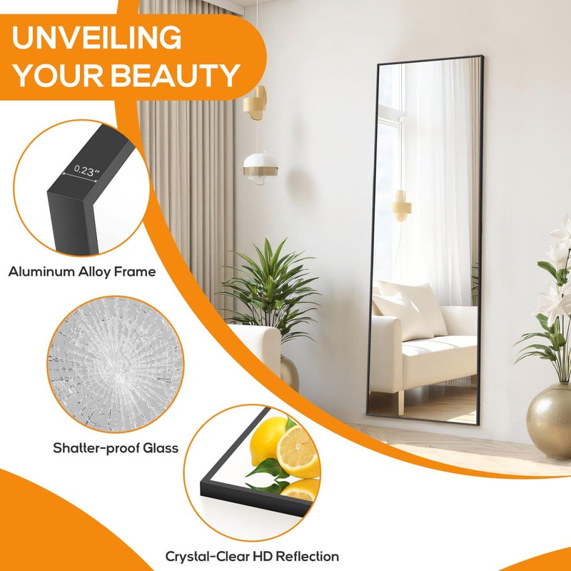 Aidoly Mirror Full Length, Upgraded 16"x59" Body Wall Mirrors with Shatter-Proof Glass, Floor Standing, Hanging or Leaning, Tall Mirror with Stand Aluminum Alloy Frame for Bedroom Cloakroom - Image 5