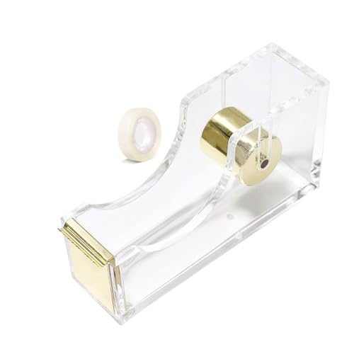 Hibucuo Acrylic Tape Dispenser, Transparent Office Tape Dispenser, Clear Acrylic Desk Dispenser Kit,Beautiful Modern Accessory for The Stylish Desk at Home, Office, School, Holds Standard, Large Tape Rolls - Image 1