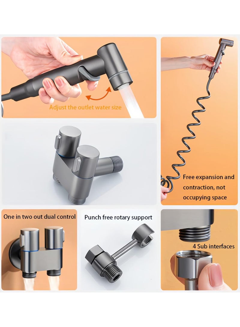 Handheld water spray gun for toilets, dual control valves for 1 inlet and 2 outlets with 78-inch telescopic hose - dual angle control valves, toilet faucet sprayer kit, toilet cleaning water gun - Image 3
