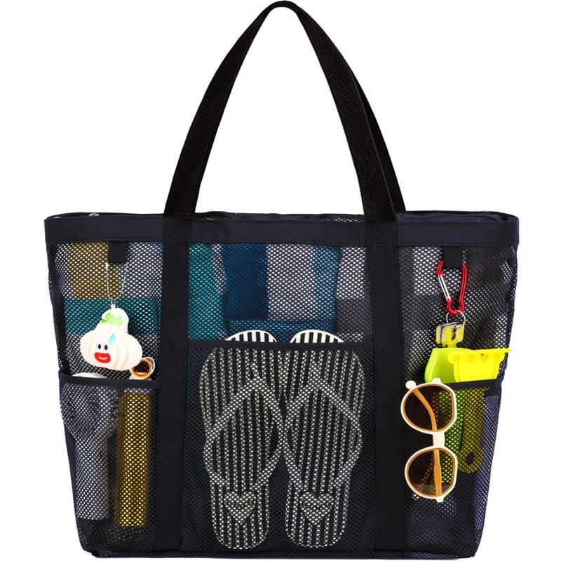 Fammart Mesh Beach Bag with Zipper for Women Large Beach Tote Sandproof Toys Pool Swim Bag Travel Vacation Cruise Essentials - Image 2