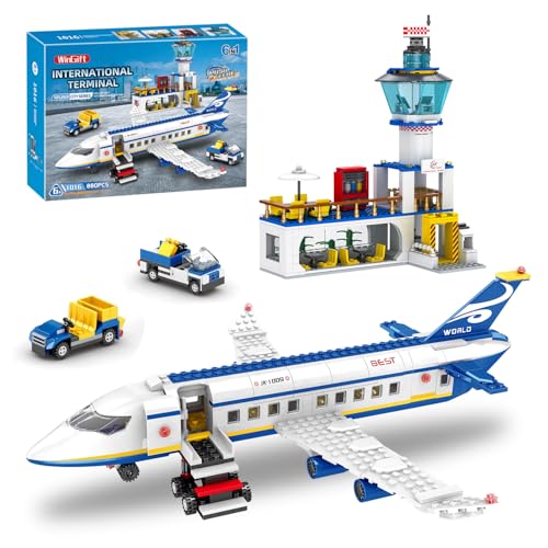 WinGift 880 Pcs City Airport Passenger Terminal Building Set 6 IN 1 Airplane Building Blocks Toy STEM Aircraft Bricks with Shuttle BusLuggage CartPlanes Model Toys Gifts for Adults Boys Ages 612 - Image 1