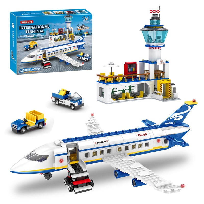WinGift 880 Pcs City Airport Passenger Terminal Building Set 6 IN 1 Airplane Building Blocks Toy STEM Aircraft Bricks with Shuttle BusLuggage CartPlanes Model Toys Gifts for Adults Boys Ages 612 - Image 2