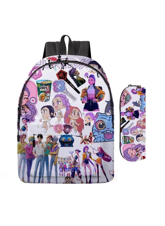 K-Pop Demon Hunters Full Print Backpack and Pencil Case 2Pcs Set,  Anime School Bag Stationery Set for Kids Students - Image 1