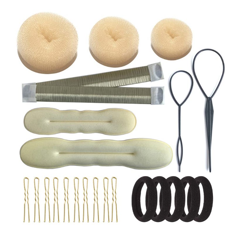 iFlyMars Hair Accessories Set Foam Bun Shapers French Twist Clip Snap Buns Elastic Bands Hair Pins Blonde