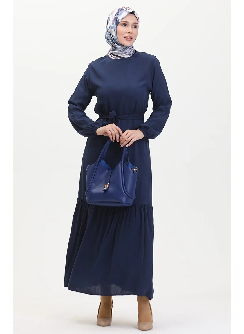 Sefa Merve Belted Dress 0512-03 Navy Blue