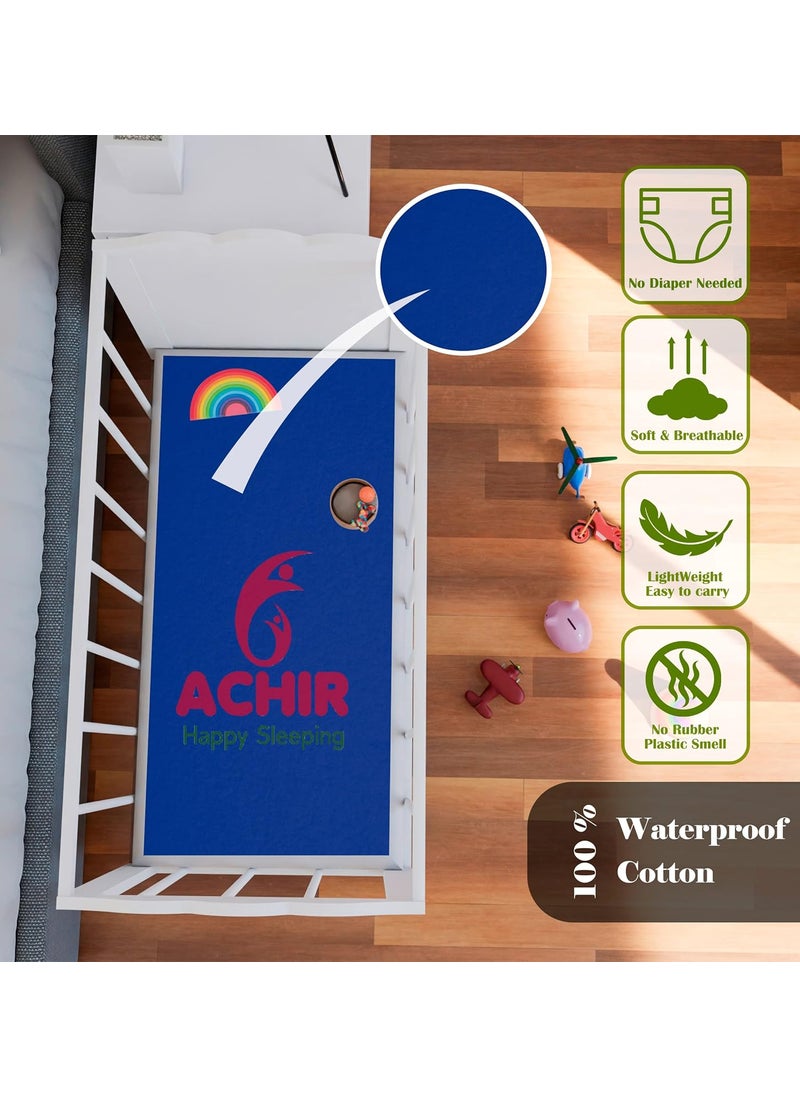ACHIR ACHIR Waterproof Cotton Dry SheetBed ProtectorAbsorbent Mat Medium 70 cm x 100 cm Navy Blue  - Image 4
