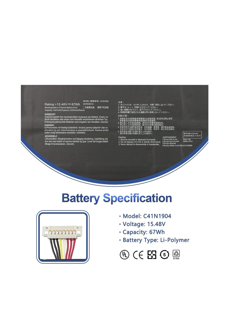 Terabyte بطارية لابتوب 15.48 فولت 55 واط/4 خلايا C41N1904 C41N1904-1 متوافقة مع Asus Zenbook Flip 13 UX363EA UX363JAUI - Image 2