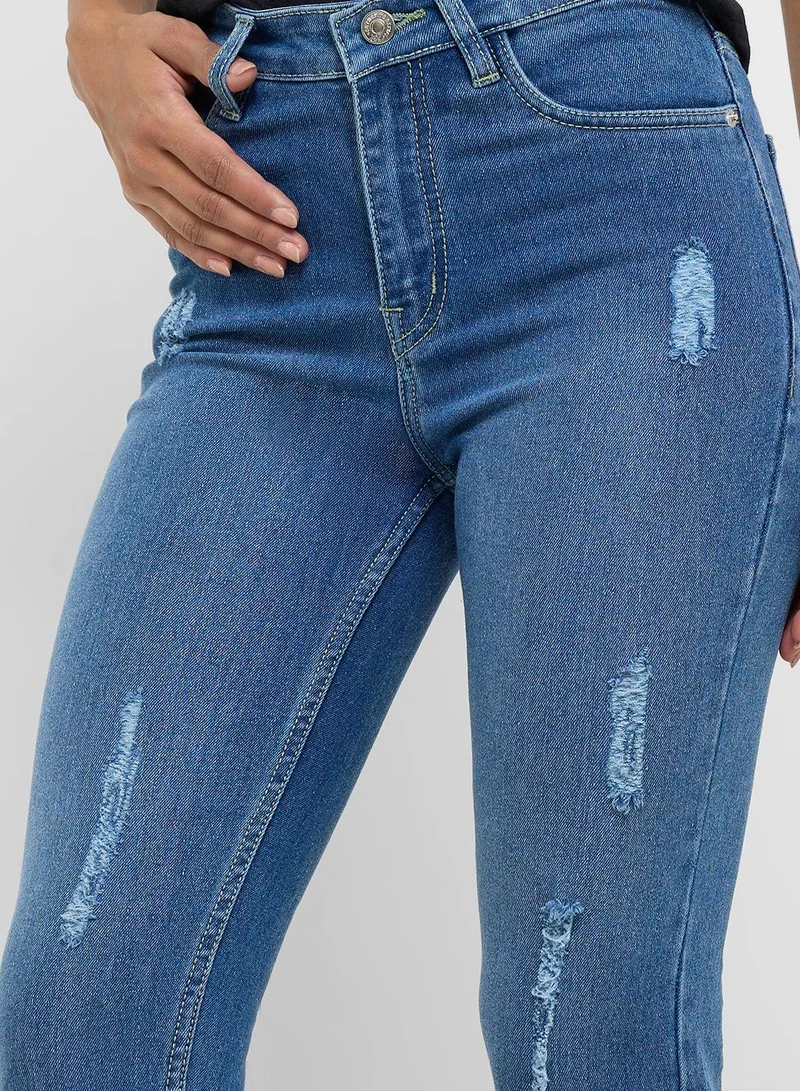 Ginger  Distressed Mid Rise Skinny Jeans for Women | Best Price UAE