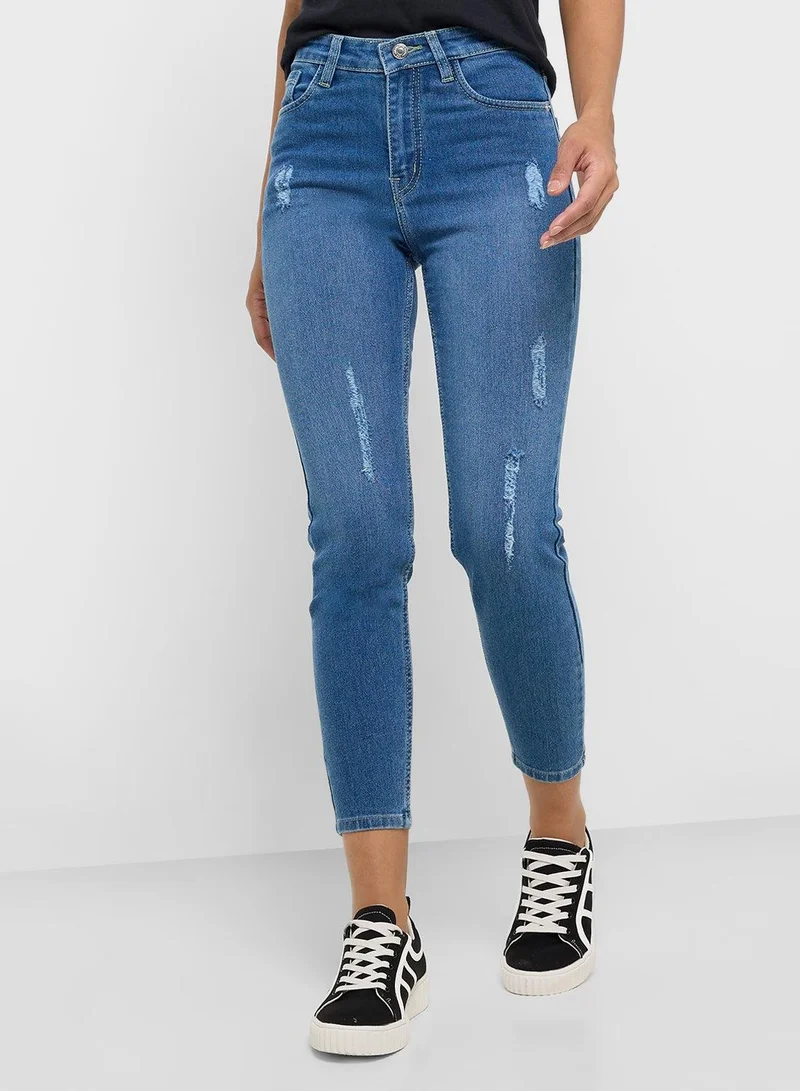 Ginger  Distressed Mid Rise Skinny Jeans for Women | Best Price UAE
