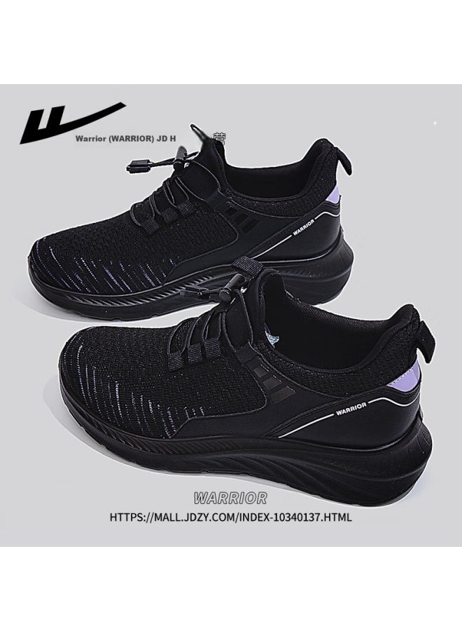 Warrior Official Women's Elderly Shoes Autumn New Breathable Lightweight Flyknit Women's Shoes Black Purple Size 35