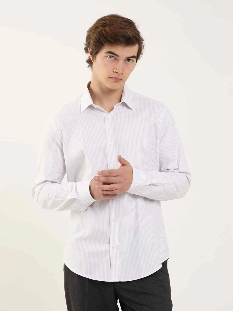 Dufy Gray Men's Slim Fit Classic Collar Long Sleeve Shirt