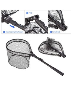 Fishing Spinning Landing Net, ELECDON Portable Folding Wading Net One Hand  Foldable & Telescopic Easy Clean Rubber Mesh Frame Handle Tangle Proof Net