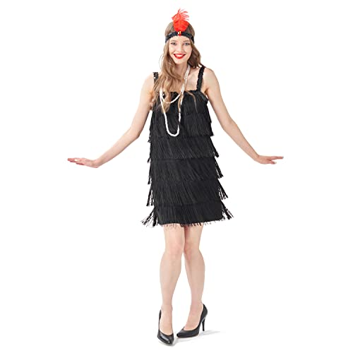 Sincere Party Women's Flapper Costume Gangster Lady Dress,1920s Great Gatsby Flapper Dresses with Pearl Necklace,Feather Headband Sequins Black for Woman S(6-8) - Image 3