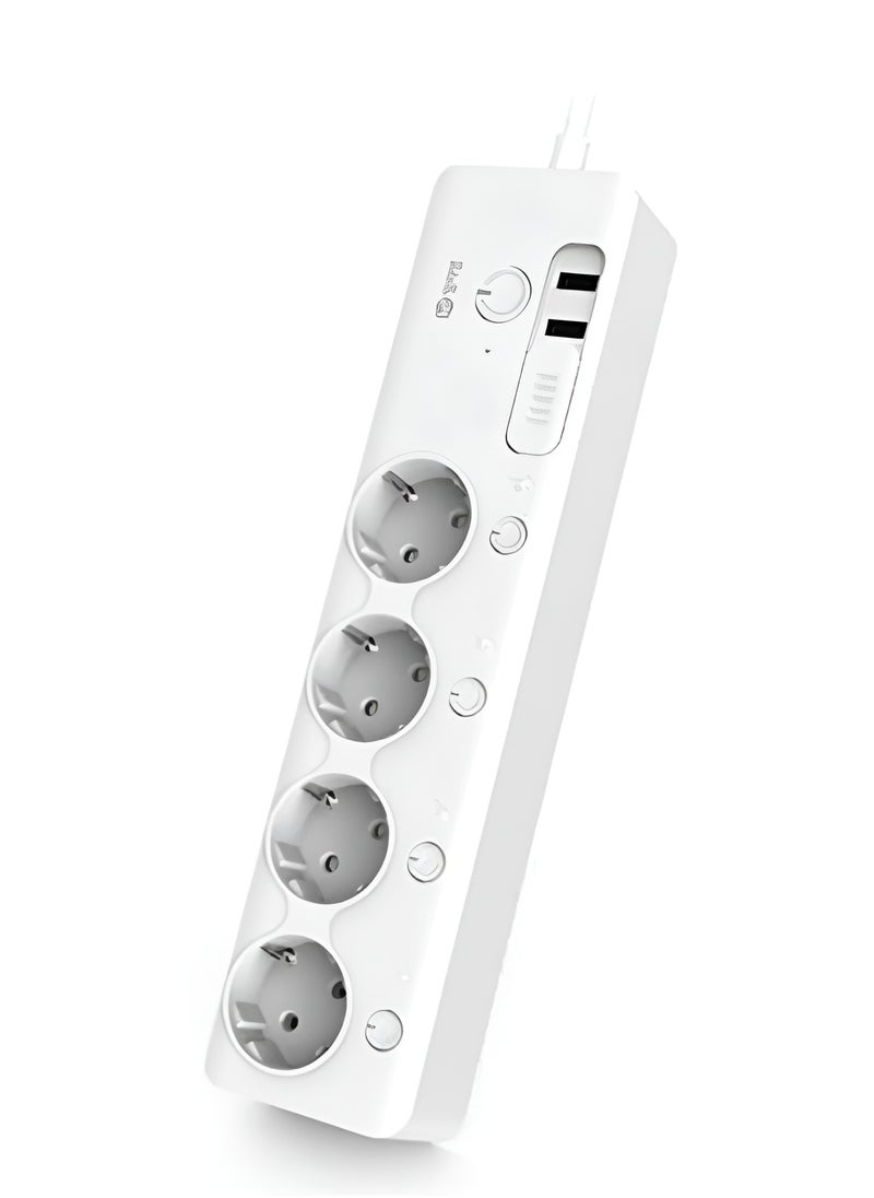 مشترك طاقة ذكي MTTL-W01 يدعم تقنيه  Wi Fiمع 4 منافذ EU + 2 منافذ USB، تحكم عبر الهاتف والصوت، وحماية من الحمل الزائد-ابيض
