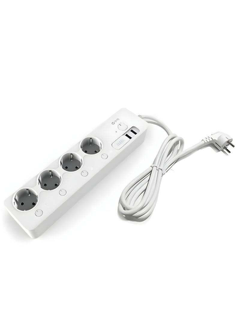 مشترك طاقة ذكي MTTL-W01 يدعم تقنيه  Wi Fiمع 4 منافذ EU + 2 منافذ USB، تحكم عبر الهاتف والصوت، وحماية من الحمل الزائد-ابيض