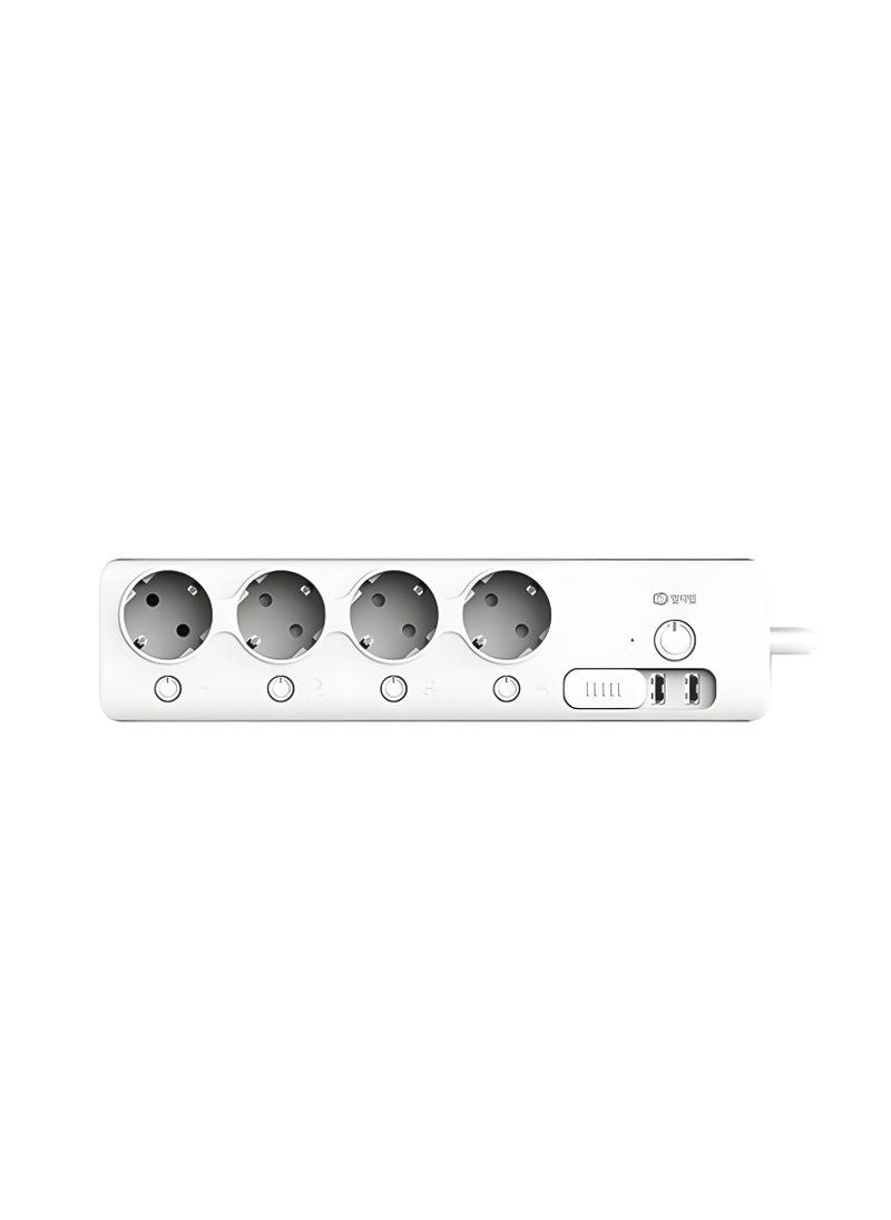مشترك طاقة ذكي MTTL-W01 يدعم تقنيه  Wi Fiمع 4 منافذ EU + 2 منافذ USB، تحكم عبر الهاتف والصوت، وحماية من الحمل الزائد-ابيض