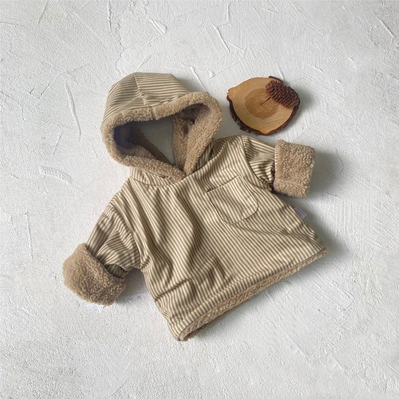 Baby'S Fleece-Lined Plaid Double-Sided Hooded Jacket Baby'S Wear Boys' Girls' Children'S Outer Wearing Warm Top - Image 1