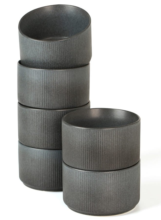 famiware Star Cereal Bowl Set, Soup Bowls Set of 6, Double Reactive Glaze, Stackable, 23 oz Deep Bowls Suitable for Popcorn, Oatmeal, Dessert - Dishwasher and Microwave Safe, Matte Dark Charcoal - Image 1