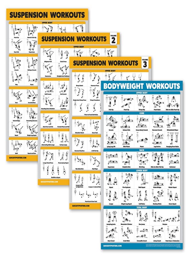 Palace Learning 4 Pack - Suspension Workout Posters Volume 1, 2 & 3 + Bodyweight Exercise Chart - Set of 4 Posters (LAMINATED, 18" x 24") - Image 1