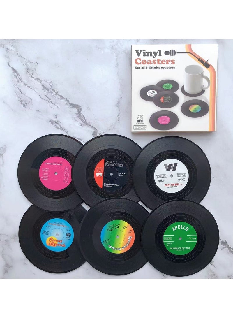 Goolsky 6pcs/set Coasters, Vinyl Record Coasters, Creative Retro Classic Nostalgic American Rock CD Non-slip Insulation Pads, Heat Insulation Table Mat, Room Decor - Image 1