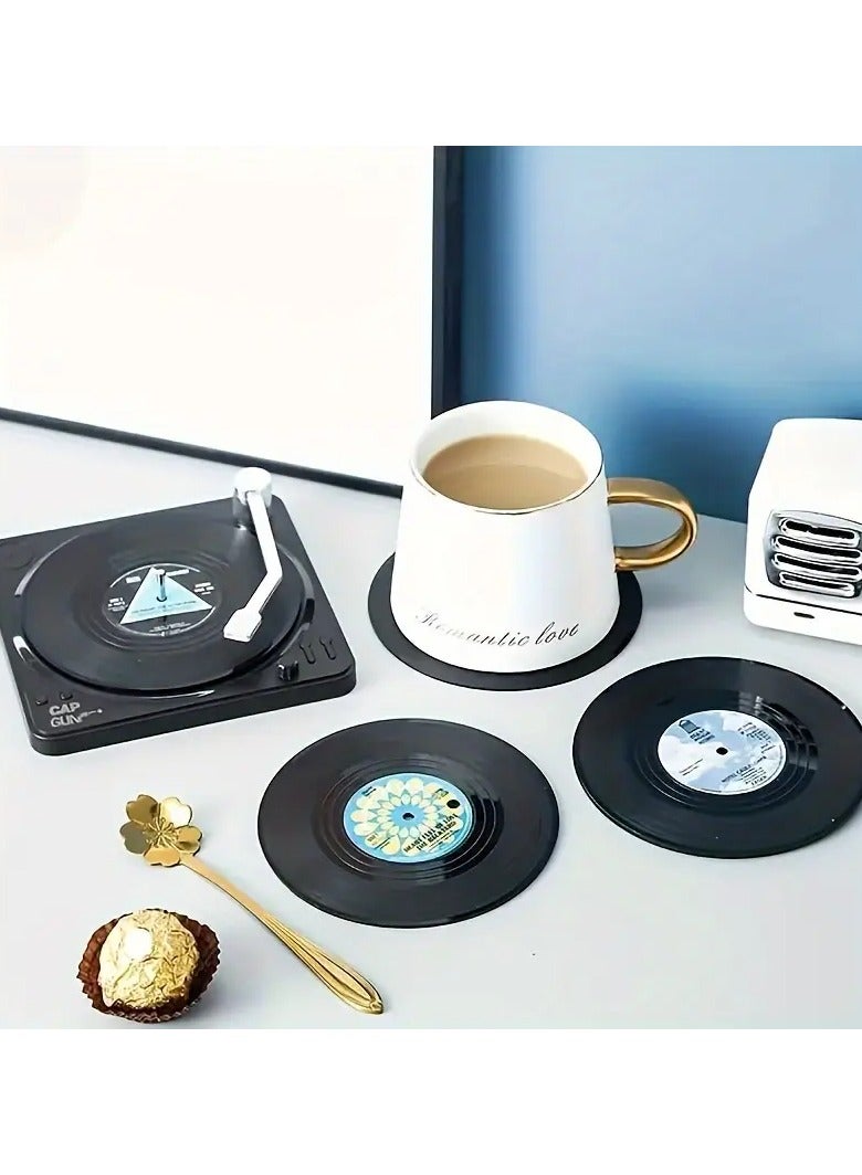 Goolsky 6pcs/set Coasters, Vinyl Record Coasters, Creative Retro Classic Nostalgic American Rock CD Non-slip Insulation Pads, Heat Insulation Table Mat, Room Decor - Image 2