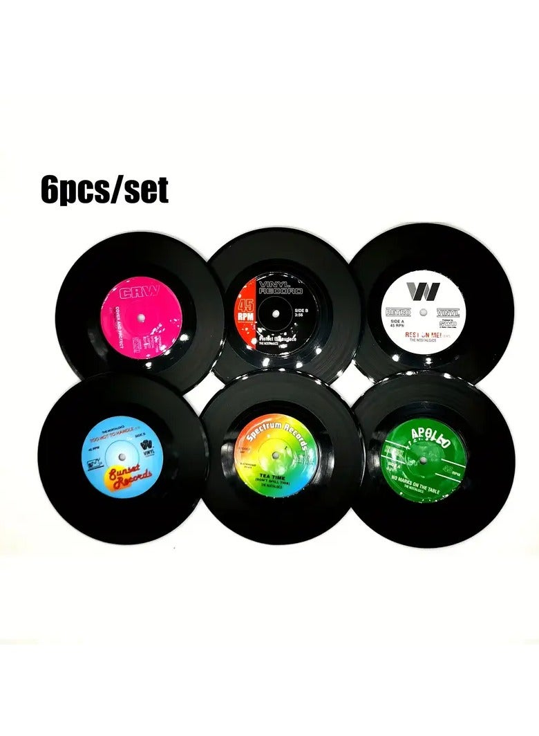 Goolsky 6pcs/set Coasters, Vinyl Record Coasters, Creative Retro Classic Nostalgic American Rock CD Non-slip Insulation Pads, Heat Insulation Table Mat, Room Decor - Image 3