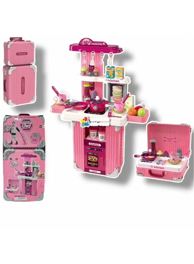 Generic (Unbranded) Kids Toy Kitchen Playset, 63 Pcs Play Kitchen Set for Kids with Real Interactive Lights & Sounds, Water Sink & Accessories, Pretend Cooking Set Toy, Ideal Birthday Gift for Girls Age 3+ - Image 1