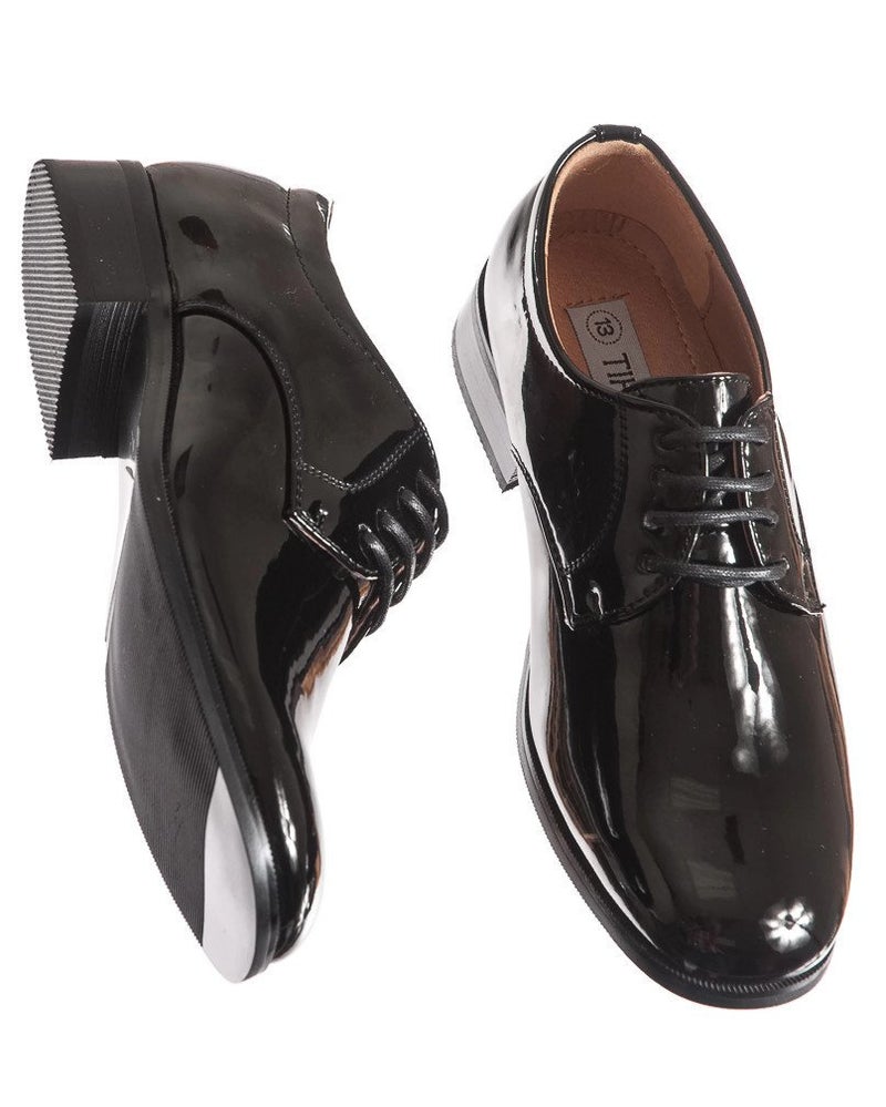 Lito Baby Boys Round Toed Black Shiny Patent Leather Tuxedo Shoes for Weddings, Toddler 10 (Toddler 10) - Image 2