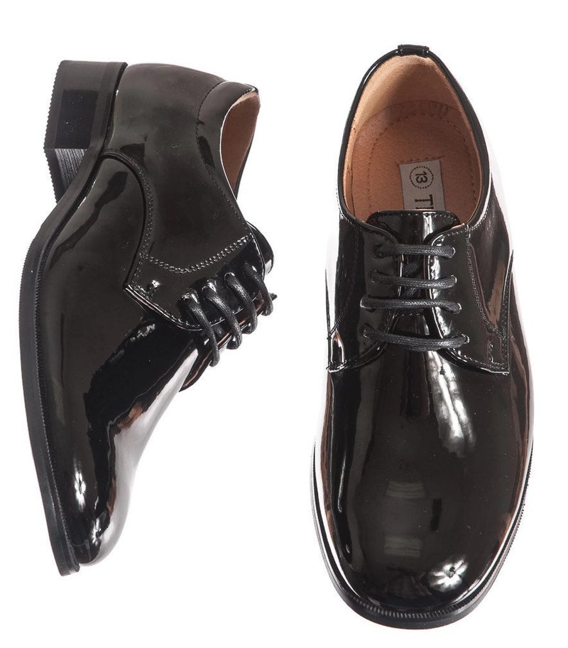 Lito Baby Boys Round Toed Black Shiny Patent Leather Tuxedo Shoes for Weddings, Toddler 10 (Toddler 10) - Image 3