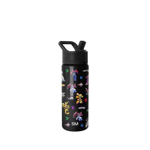 Simple Modern Transformers Kids Water Bottle with Straw Lid 18oz Insulated Stainless Steel Kids Tumbler Spill Proof Toddler Cup for School Girls Boys Summit Block Nation - Image 1