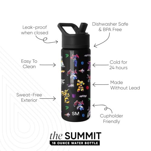 Simple Modern Transformers Kids Water Bottle with Straw Lid 18oz Insulated Stainless Steel Kids Tumbler Spill Proof Toddler Cup for School Girls Boys Summit Block Nation - Image 3
