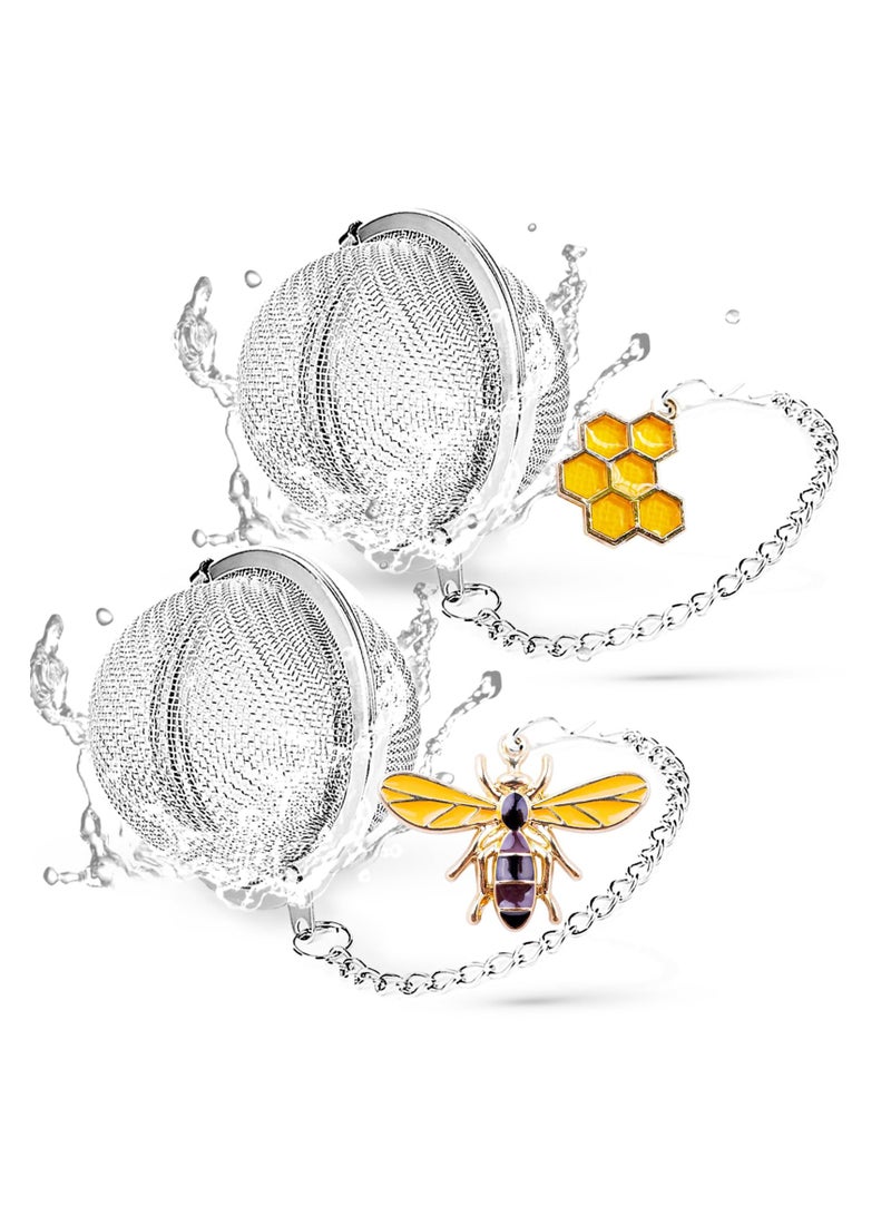 2 Pack Tea Strainers for Loose Tea Stainless Steel Tea Ball, Tea infuser with Honeybee & Beehive Charm  - Image 1