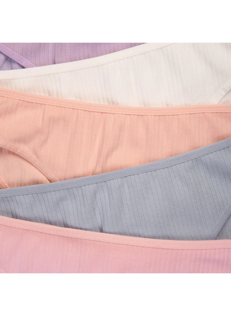 Happyfox Cotton Women's Ribbed Slip Panties 5 Piece Set Pack Normal Waist