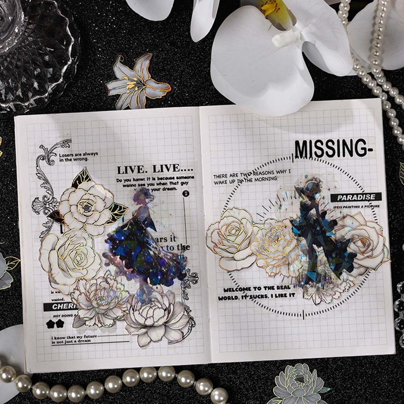 PRSTINCOL 120PCS Floral Stickers for Journaling with Holographic Foil, Retro Background Decorative Stickers PET Material for Scrapbooking, Planners, Diaries, 6 Styles Vintage Flower Design - Image 5