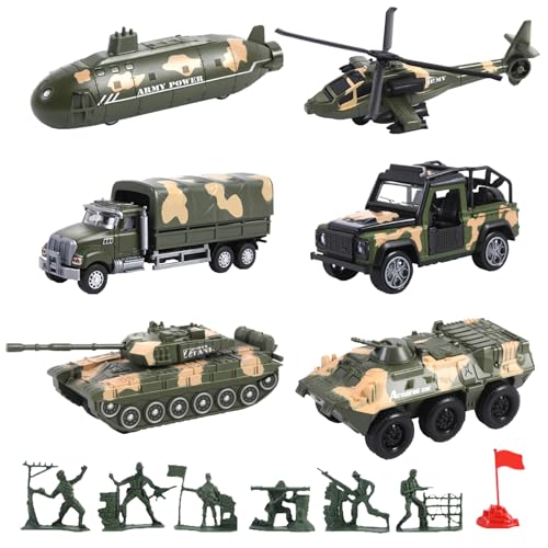 OTONOPI Military Vehicle Set Assorted Army Model Car Helicopter Submarine Tank Armored Car Panzer Transport Truck with Army Men Action Figures Soldiers Die Cast Alloy Metal Pull Back Toys for Kids - Image 1