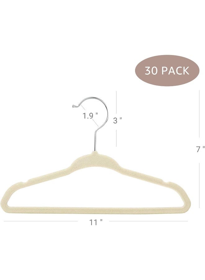 ManGotree 30 Pack 11inch Baby Clothes Hangers, Velvet Kids Toddlers Coat Hangers with Ultra Thin & Non-Slip Design (Beige) - Image 2