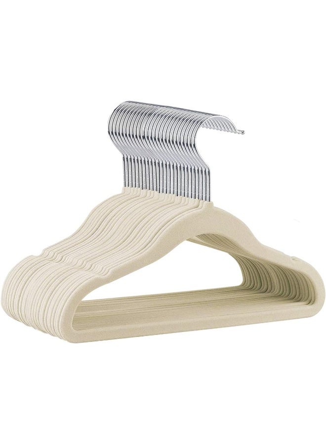 ManGotree 30 Pack 11inch Baby Clothes Hangers, Velvet Kids Toddlers Coat Hangers with Ultra Thin & Non-Slip Design (Beige) - Image 1