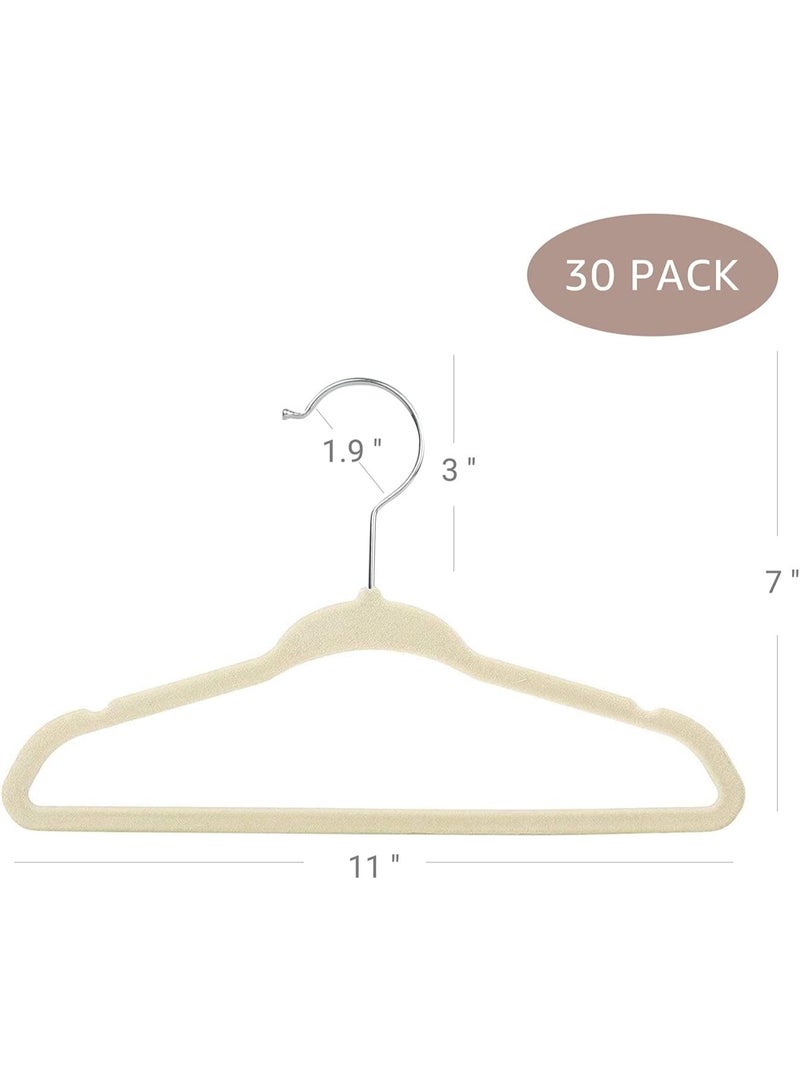 ManGotree 30 Pack 11inch Baby Clothes Hangers, Velvet Kids Toddlers Coat Hangers with Ultra Thin & Non-Slip Design (Beige) - Image 5