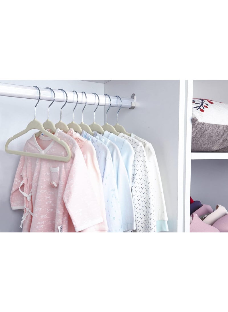 ManGotree 30 Pack 11inch Baby Clothes Hangers, Velvet Kids Toddlers Coat Hangers with Ultra Thin & Non-Slip Design (Beige) - Image 2